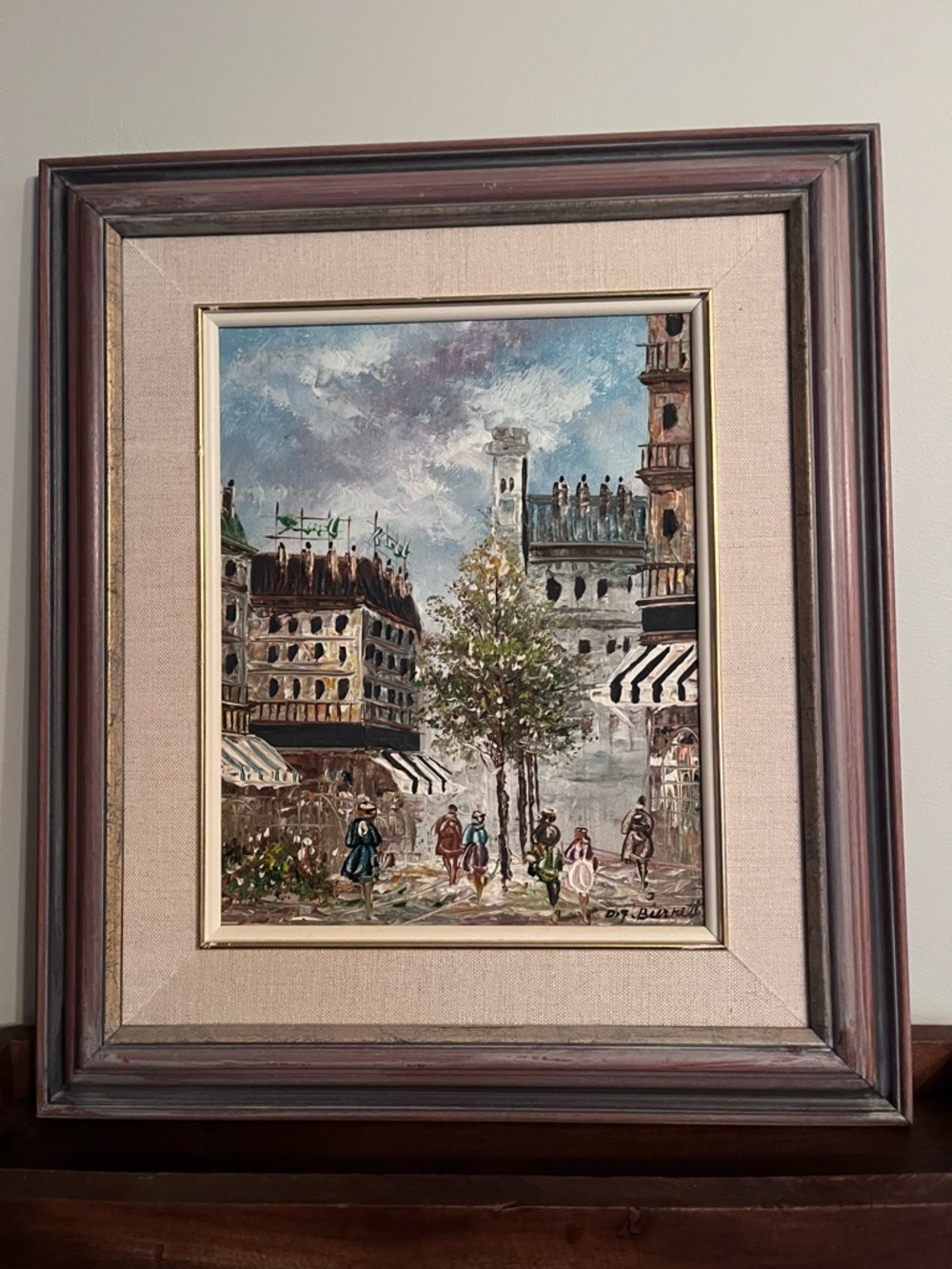 Framed Paris Street Scene Oil Painting signed Burnett 14x16